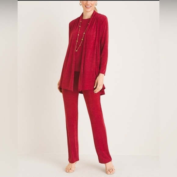 Chico's Sweaters - Chico’s Size 1 Medium Red Travelers Slinky Acetate Knit Draped Cardigan 8 10 M